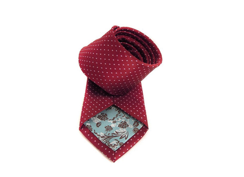 maroon tie with white pin spots