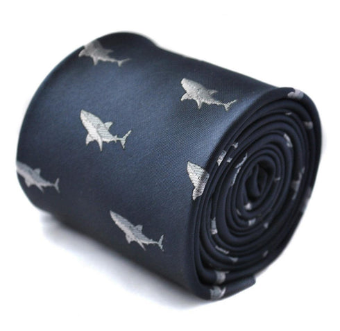 navy tie with shark design