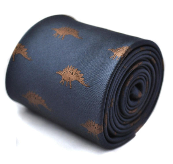 navy blue tie with stegosaurus dinosaur design