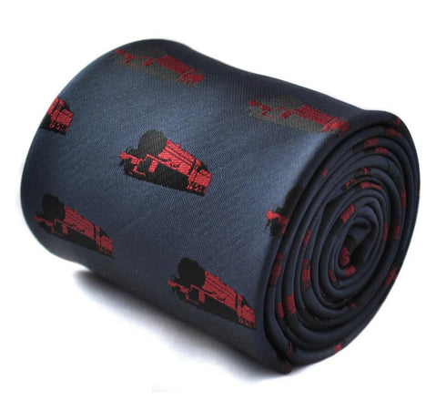 grey/blue tie with train design