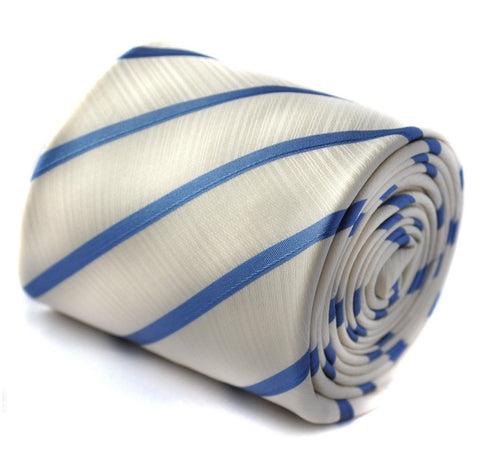 ivory tie with blue club stripes