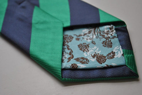 green and navy barber striped tie