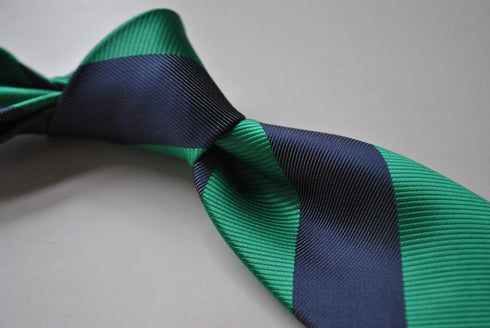 green and navy barber striped tie