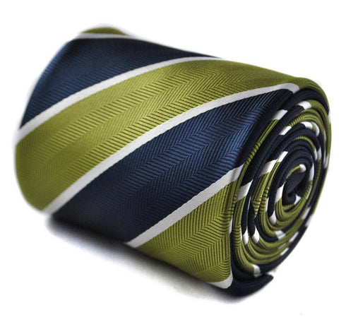 green, white and navy barber striped tie