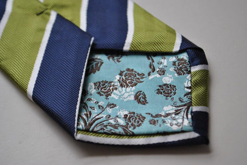 green, white and navy barber striped tie