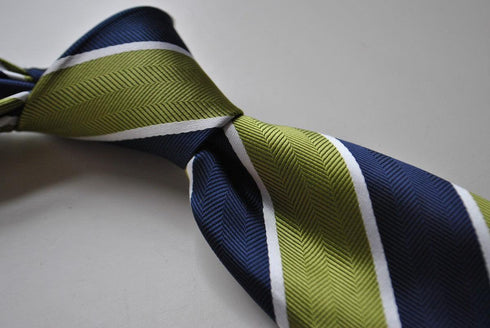 green, white and navy barber striped tie
