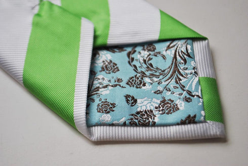 green and white barber striped tie