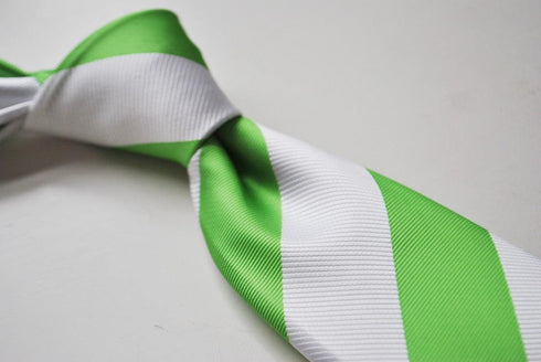 green and white barber striped tie