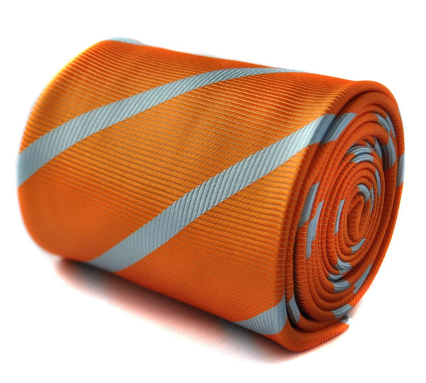 orange tie with light blue club stripes
