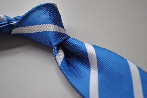 blue tie with white club stripes