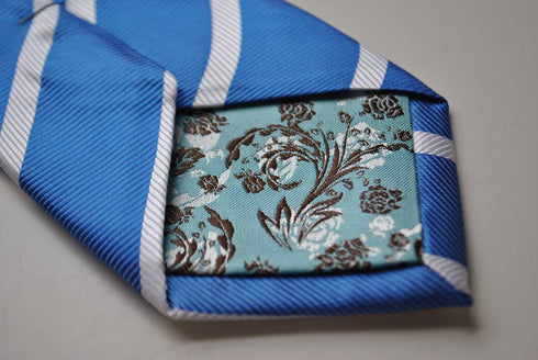 blue tie with white club stripes