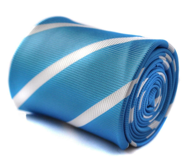 medium blue tie with white club stripes