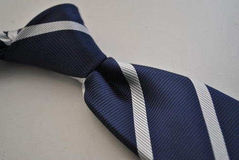 navy tie with white club stripes