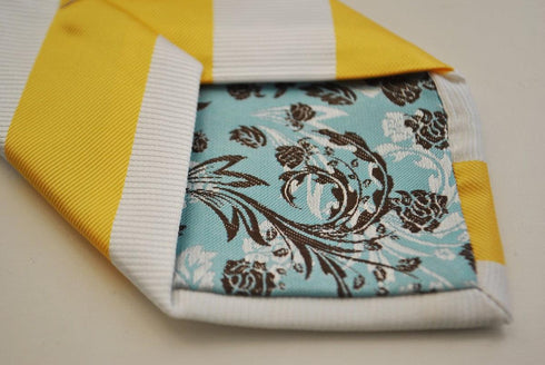 yellow and white barber striped tie