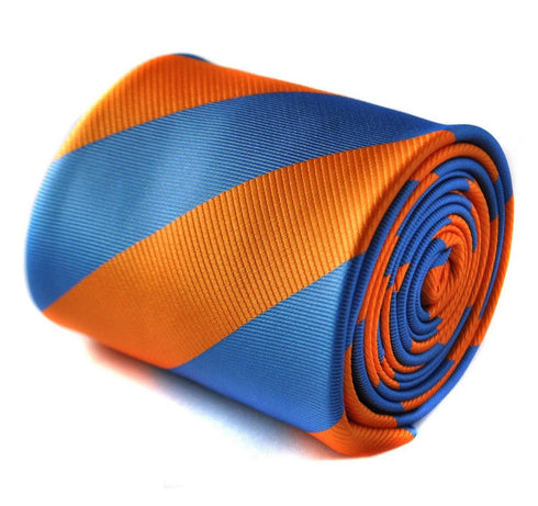 burnt orange and blue barber striped tie