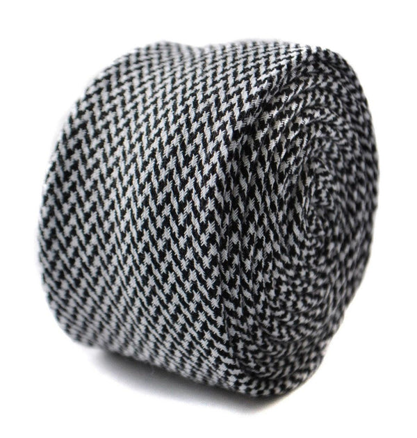 black and white dogtooth wool skinny textured tie