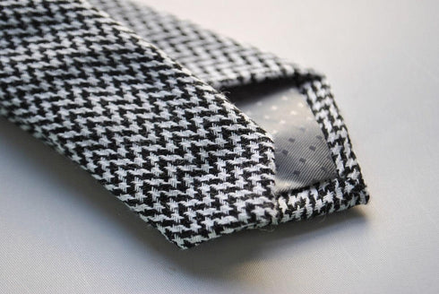 black and white dogtooth wool skinny textured tie