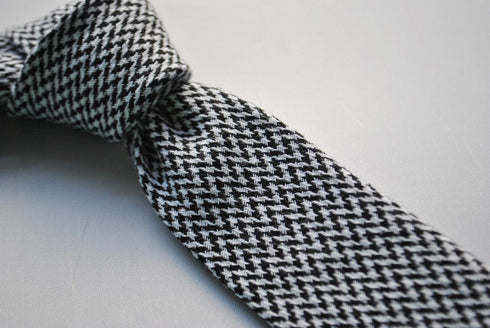black and white dogtooth wool skinny textured tie