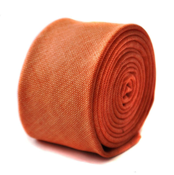 orange slim linen textured tie