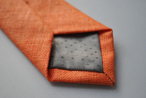 orange slim linen textured tie