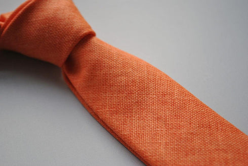 orange slim linen textured tie