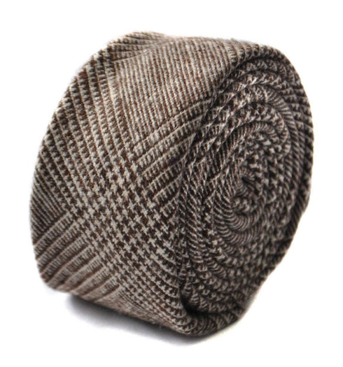 brown tweed wool skinny tie