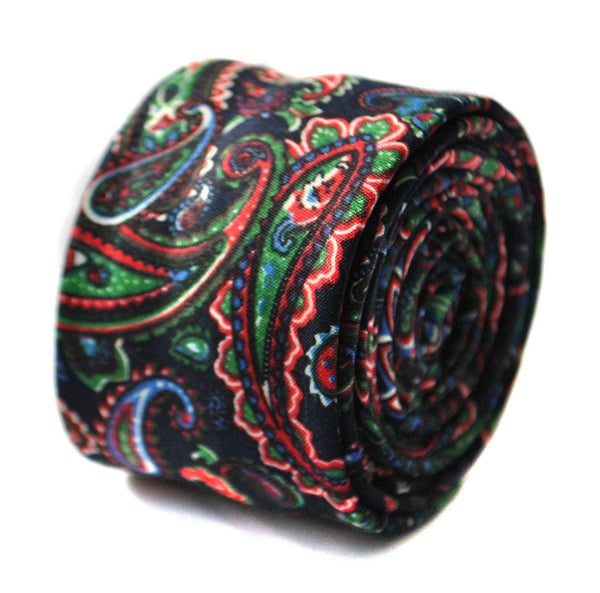 black and multicoloured paisley linen tie