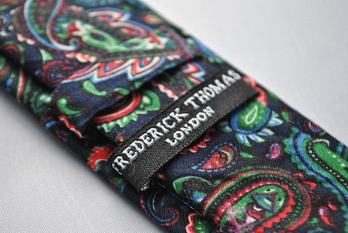 black and multicoloured paisley linen tie