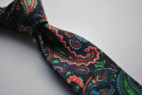 black and multicoloured paisley linen tie