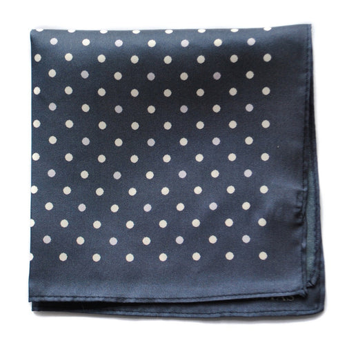navy patterned four corner silk pocket square with navy edging