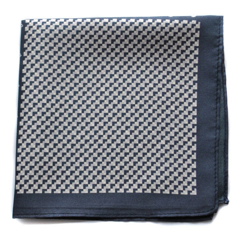 navy patterned four corner silk pocket square with navy edging