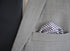 navy patterned four corner silk pocket square with navy edging