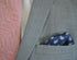 navy patterned four corner silk pocket square with navy edging