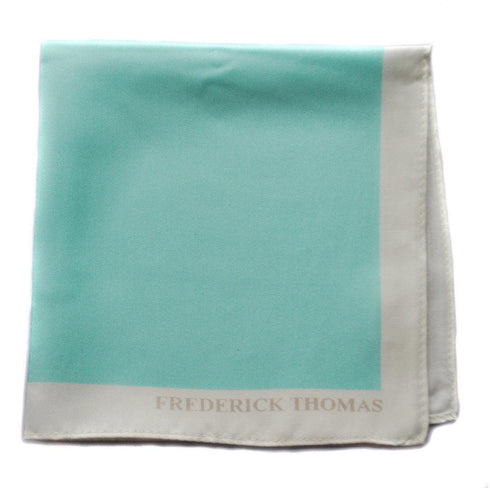turquoise silk pocket square with white edging