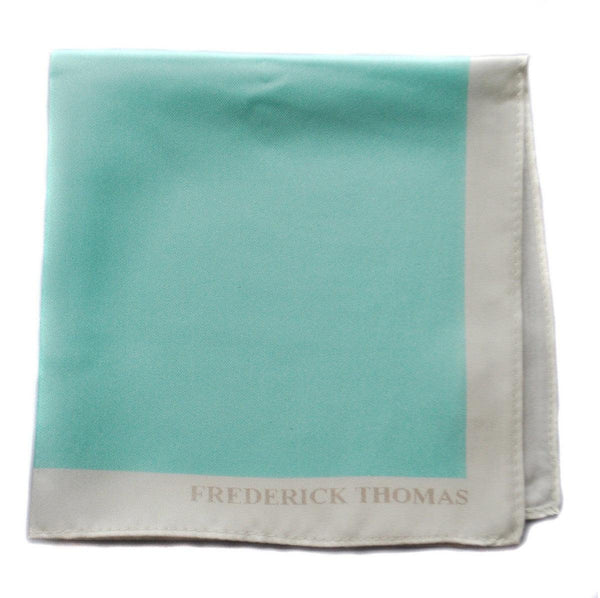 turquoise silk pocket square with white edging