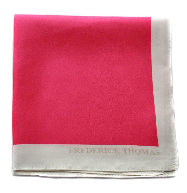bright pink silk pocket square with white edging