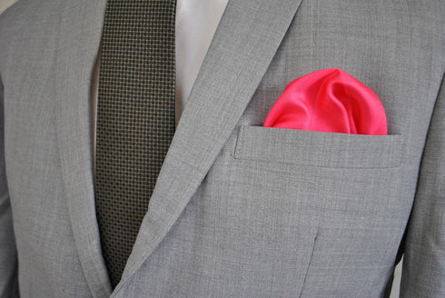 bright pink silk pocket square with white edging