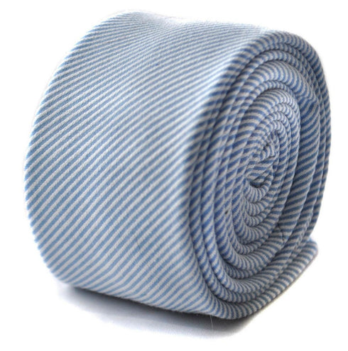 blue and white pin striped skinny tie