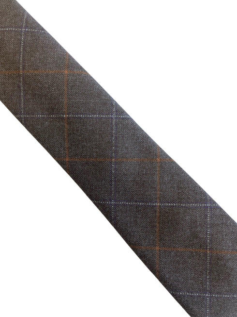 light brown check tweed wool skinny tie