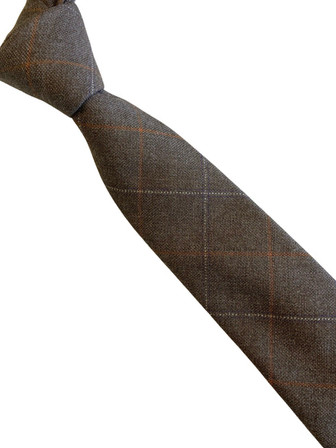 light brown check tweed wool skinny tie
