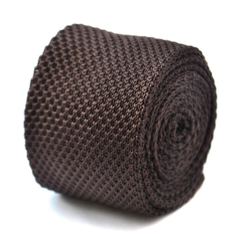 plain chocolate brown skinny knitted tie