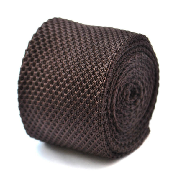 plain chocolate brown skinny knitted tie
