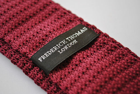 burgundy skinny knitted tie with gold polka dots