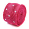 bright pink skinny knitted tie with white polka dots