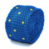 royal blue skinny knitted tie with yellow polka dots