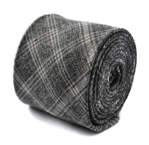 grey and white check design in 100% cotton linen tie