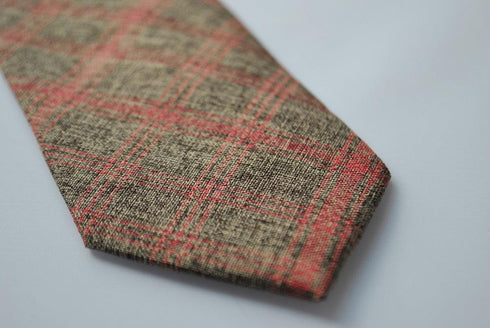 skinny brown and red check linen tie