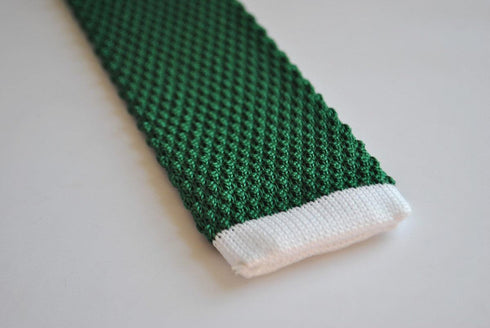 green skinny knitted tie with white tip