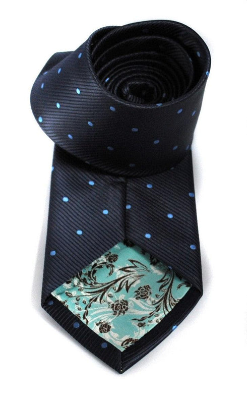 navy tie with blue polka dots