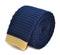 navy blue skinny knitted tie with yellow tip